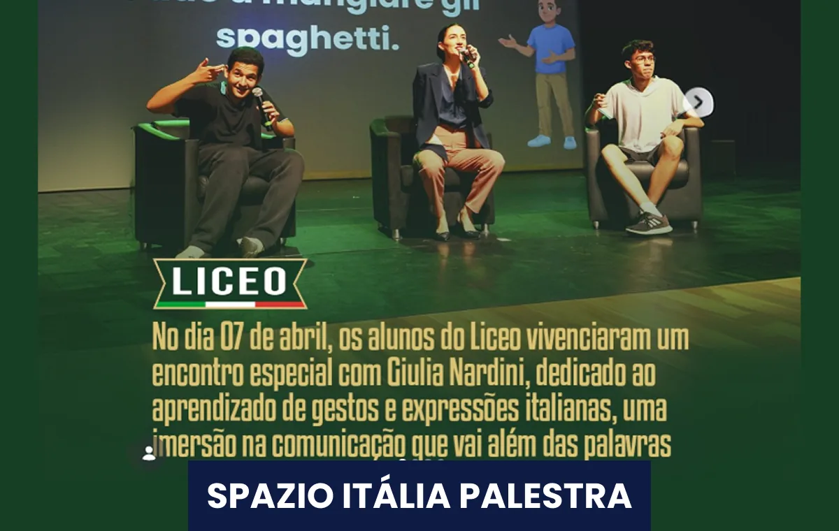 Giulia Nardini em palestra no Spazio Itália com alunos do Liceo