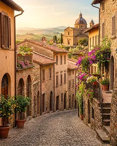 Rua histórica florida em uma cidade italiana